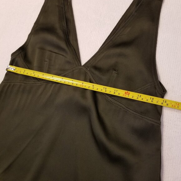 NWT Zara Satin Tank Top XS Olive Green Womens Top Vneck Relaxed Fit Mid Length - Picture 7 of 8
